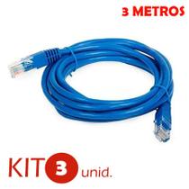 Kit 3 Cabos De Rede Internet RJ45 CAT5e 3Mts CBX-N5C30 Exbom