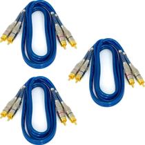 Kit 3 Cabos Rca 1 Metro Blindado 1m 5mm Cobre Azul