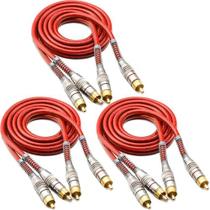 Kit 3 Cabos Rca 1 Metro Dupla Blindagem 1m 5mm Vermelho