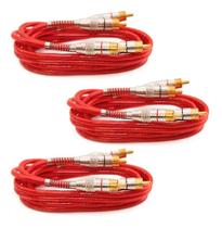 Kit 3 Cabos Rca 1 Metro Dupla Blindagem 1m Vermelho Kit 3 Cabos Rca 1 Metro Dupla Blindagem 1m Vermelho
