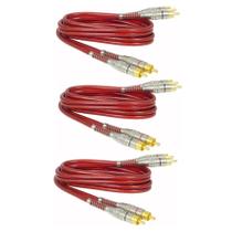 Kit 3 Cabos Rca de 1 Metro Dupla Blindagem 1m 5mm Vermelho