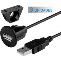 Kit 3 Cabos USB 2.0 Extensão Macho Femea Para Central Multimídia 1 Metro - H-Tech