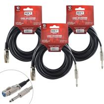 Kit 3 Cabos Xlr/p10 Mono 10 Metros Para Violão E Microfone - Mxt