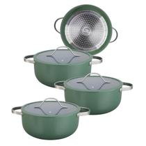 Kit 3 Caçarola Panela De Indução Berlim Cerâmica Antiaderente C/ Tampa de Vidro 20cm