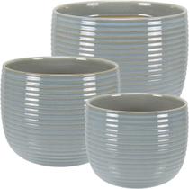 Kit 3 cachepô decorativo vaso home&co cerâmica cinza