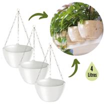 Kit 3 Cachepo Elegance Cuia 01 Grande 4 Litros Suspenso Para Vaso e Planta Pendente Cachepot Minimalista + Corrente Haste 44 cm - Nutriplan