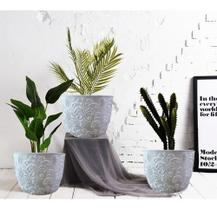 Kit 3 Cachepot Cimento Redondo Floral Jardim 24 X 30 Kit 3 Cachepot Cimento Redondo Floral Jardim 24 X 30