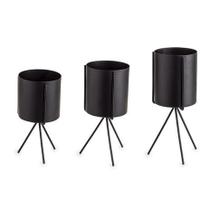 Kit 3 Cachepot em Metal Preto com Suporte - MART