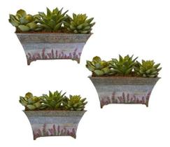 Kit 3 Cachepot Retangular Plantas Jardim Metal Suculenta