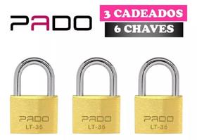 Kit 3 Cadeados de Latão com Chave 35mm LT-35 Pado