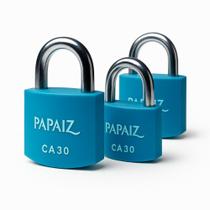 Kit 3 Cadeados Papaiz em Alumínio de 30mm CA30 Azul Kit 3 Cadeados Papaiz em Alumínio de 30mm CA30 Azul