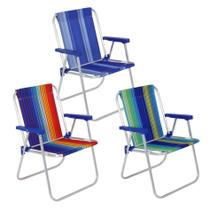 Kit 3 Cadeira Alta Alumínio Praia Camping Piscina Jardim Oxford Sortida - Belfix Kit 3 Cadeira Alta Alumínio Praia Camping Piscina Jardim Oxford Sortida - Belfix