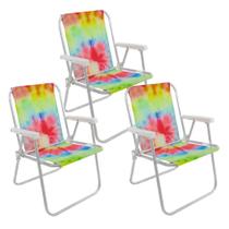 Kit 3 Cadeira Alta Alumínio Praia Camping Piscina Jardim Oxford Tie Dye - Belfix