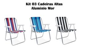 Kit 3 Cadeira Alta Alumínio Praia Pescaria Piscina
