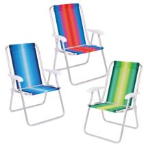 Kit 3 Cadeira Alumínio Encosto Alto Listrada Camping Praia Piscina Cores Sortidas - 2184 Mor Kit 3 Cadeira Alumínio Encosto Alto Listrada Camping Praia Piscina Cores Sortidas - 2184 Mor