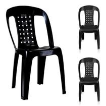 Kit 3 Cadeira Bistrô Com Inmetro Plástico Resistente Preta - Arqplast