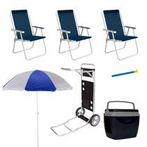 Kit 3 Cadeira Conforto Guarda Sol Carrinho Praia Cooler Mor