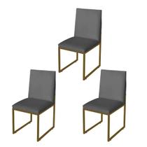 Kit 3 Cadeira de Jantar Escritorio Industrial Garden Ferro Dourado Suede Cinza - Móveis Mafer