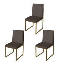 Kit 3 Cadeira de Jantar Escritorio Industrial Garden Ferro Dourado Suede Marrom - Móveis Mafer