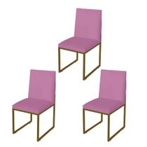 Kit 3 Cadeira de Jantar Escritorio Industrial Garden Ferro Dourado Suede Rose - Móveis Mafer