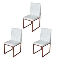 Kit 3 Cadeira de Jantar Escritorio Industrial Malta Capitonê Ferro Bronze material sintético Branco - Móveis Mafer