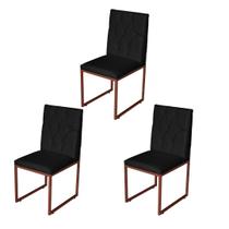 Kit 3 Cadeira de Jantar Escritorio Industrial Malta Capitonê Ferro Bronze material sintético Preto - Móveis Mafer