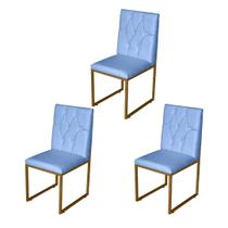 Kit 3 Cadeira de Jantar Escritorio Industrial Malta Capitonê Ferro Dourado material sintético Azul Bebê - Móveis Mafer