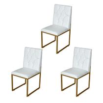 Kit 3 Cadeira de Jantar Escritorio Industrial Malta Capitonê Ferro Dourado material sintético Branco - Móveis Mafer