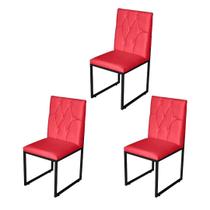 Kit 3 Cadeira de Jantar Escritorio Industrial Malta Capitonê Ferro Preto Suede Vermelho - Móveis Mafer