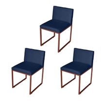 Kit 3 Cadeira de Jantar Escritorio Industrial Vittar Ferro Bronze Suede Azul Marinho - Móveis Mafer