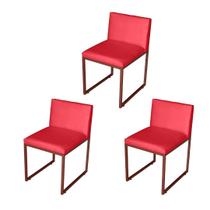 Kit 3 Cadeira de Jantar Escritorio Industrial Vittar Ferro Bronze Suede Vermelho - Móveis Mafer