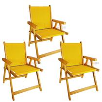 Kit 3 Cadeira De Madeira Dobrável Para Lazer Jardim Praia Piscina Camping Amarelo - AMZ