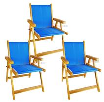 Kit 3 Cadeira De Madeira Dobrável Para Lazer Jardim Praia Piscina Camping Azul - AMZ Kit 3 Cadeira De Madeira Dobrável Para Lazer Jardim Praia Piscina Camping Azul - AMZ