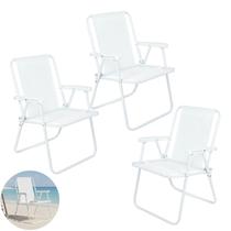 Kit 3 Cadeira de Praia Alta Piscina Jardim Aço Branca 110Kg - 2058 Mor Kit 3 Cadeira de Praia Alta Piscina Jardim Aço Branca 110Kg - 2058 Mor