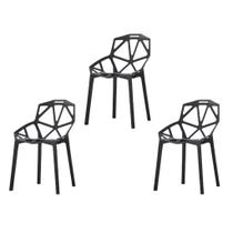 Kit 3 Cadeira Design Chair One Penélope Assento Plástico Preto