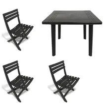 Kit 3 Cadeira Dobrável Plástica 1 Mesa Quadrada Desmontável Kit 3 Cadeira Dobrável Plástica 1 Mesa Quadrada Desmontável