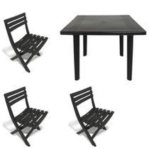 Kit 3 Cadeira Dobrável Plástica 1 Mesa Quadrada Desmontável