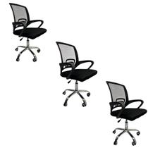 Kit 3 Cadeira Escritório Secretária Modelo Ascend Base Cromada com Rodinha com Laudo Ergonômico NR17