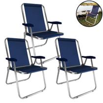 Kit 3 Cadeira Max Alumínio Praia Piscina Camping Até 140 Kg Azul Marinho - Zaka Kit 3 Cadeira Max Alumínio Praia Piscina Camping Até 140 Kg Azul Marinho - Zaka