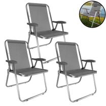 Kit 3 Cadeira Max Alumínio Praia Piscina Camping Até 140 Kg Cinza - Zaka Kit 3 Cadeira Max Alumínio Praia Piscina Camping Até 140 Kg Cinza - Zaka
