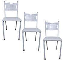 Kit 3 Cadeira para Cozinha MC Tubular Almofadada Estrutura Branca com Assento Branco