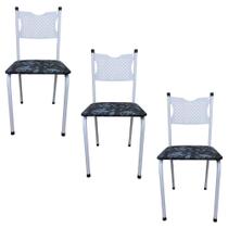 Kit 3 Cadeira para Cozinha MC Tubular Almofadada Estrutura Branca com Assento Floral