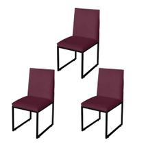 Kit 3 Cadeira Para Sala de Jantar Trendy Base Metálica Preto Suede Bordo - Móveis Mafer