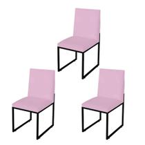Kit 3 Cadeira Para Sala de Jantar Trendy Base Metálica Preto Suede Rosa Bebê - Móveis Mafer