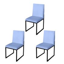 Kit 3 Cadeira Para Sala de Jantar Trendy Base Metálica Preto Tecido Sintético Azul Bebê - Móveis Mafer
