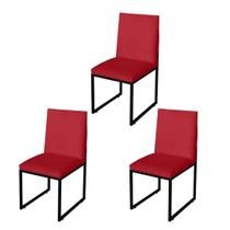 Kit 3 Cadeira Para Sala de Jantar Trendy Base Metálica Preto Tecido Sintético Vermelho - Móveis Mafer