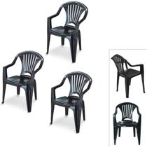 Kit 3 Cadeira Poltrona Plástico Vime Multiuso Ler Preta Kit 3 Cadeira Poltrona Plástico Vime Multiuso Ler Preta