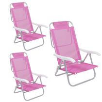 Kit 3 Cadeira Reclinável Sunny 6 Posições Em Alumíno Para Praia Piscina Camping Rosa - 063010 Belfix