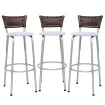 Kit 3 Cadeiras Alta 70cm Encosto Junco Argila Cozinha Varanda Estrutura Prata Balcão Bar Itagold Kit 3 Cadeiras Alta 70cm Encosto Junco Argila Cozinha Varanda Estrutura Prata Balcão Bar Itagold