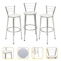 Kit 3 Cadeiras Alta Cromada Ideal Cozinha Gourmet Bancada Varanda Balcão Ilha Bar Piscina Área de Lazer